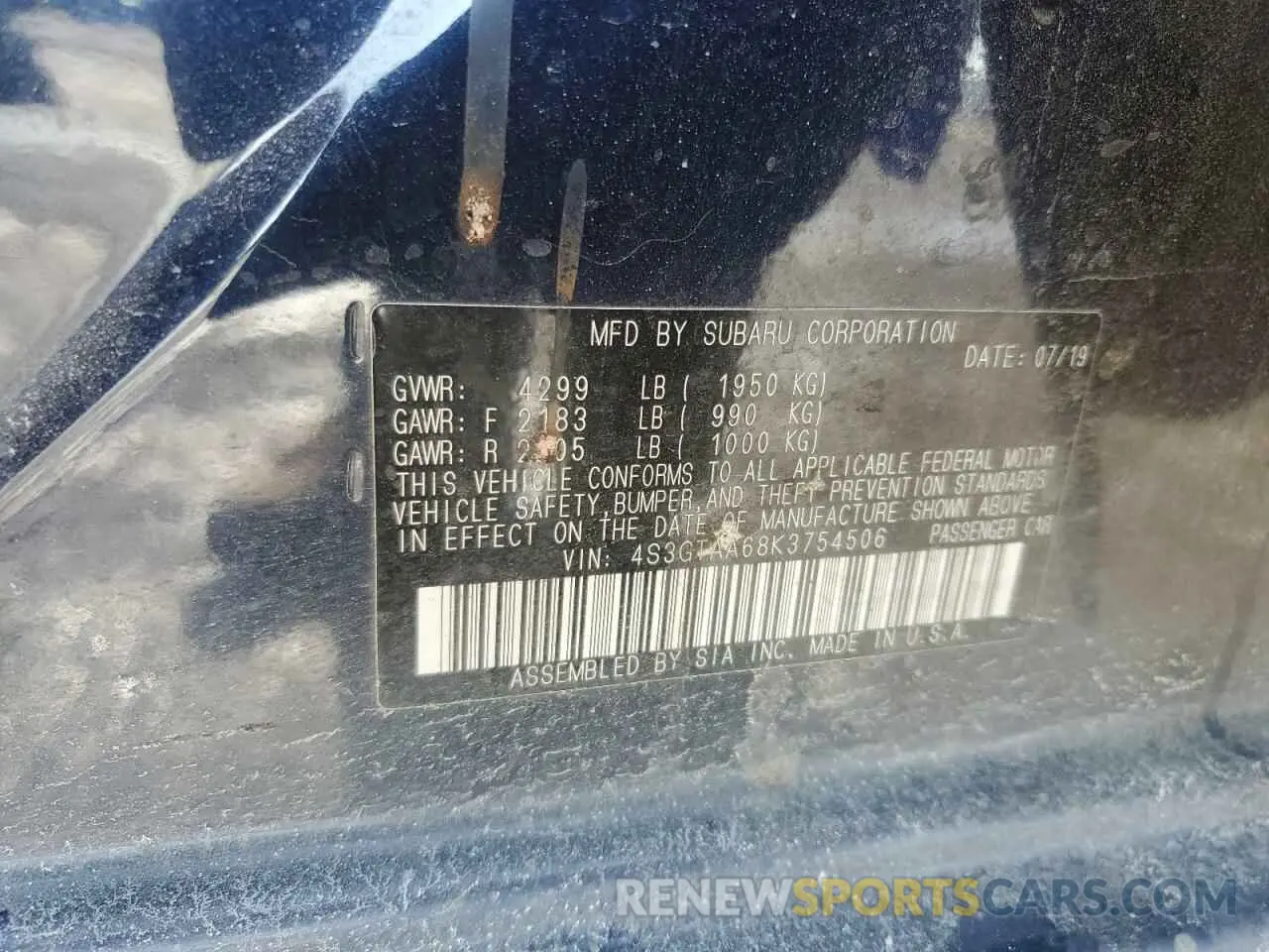 12 Photograph of a damaged car 4S3GTAA68K3754506 SUBARU IMPREZA 2019