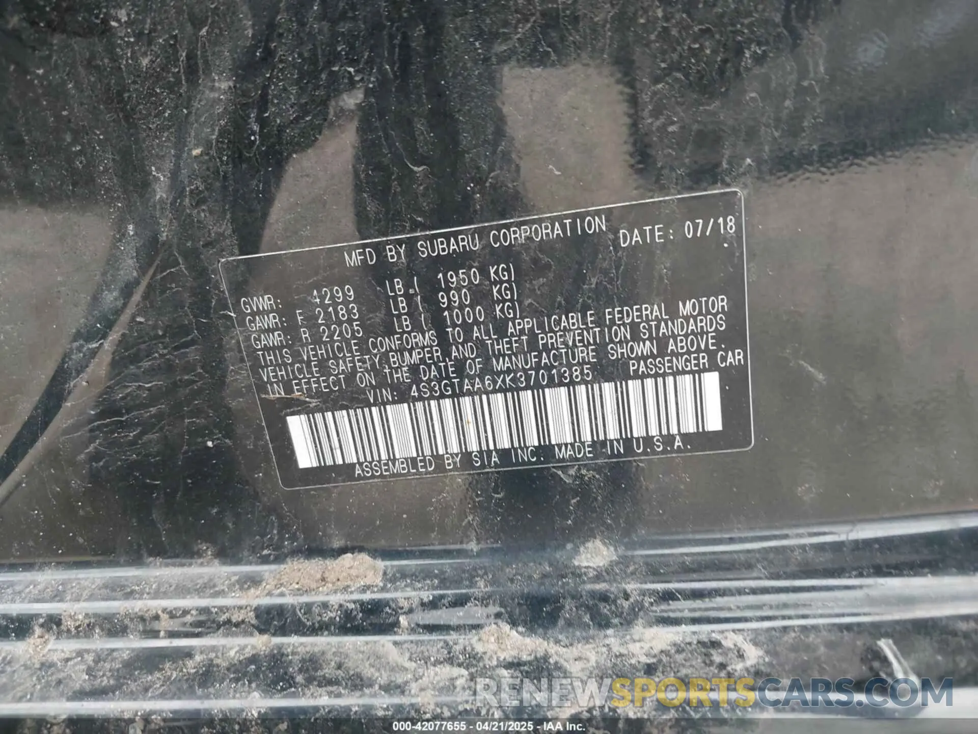 9 Photograph of a damaged car 4S3GTAA6XK3701385 SUBARU IMPREZA 2019