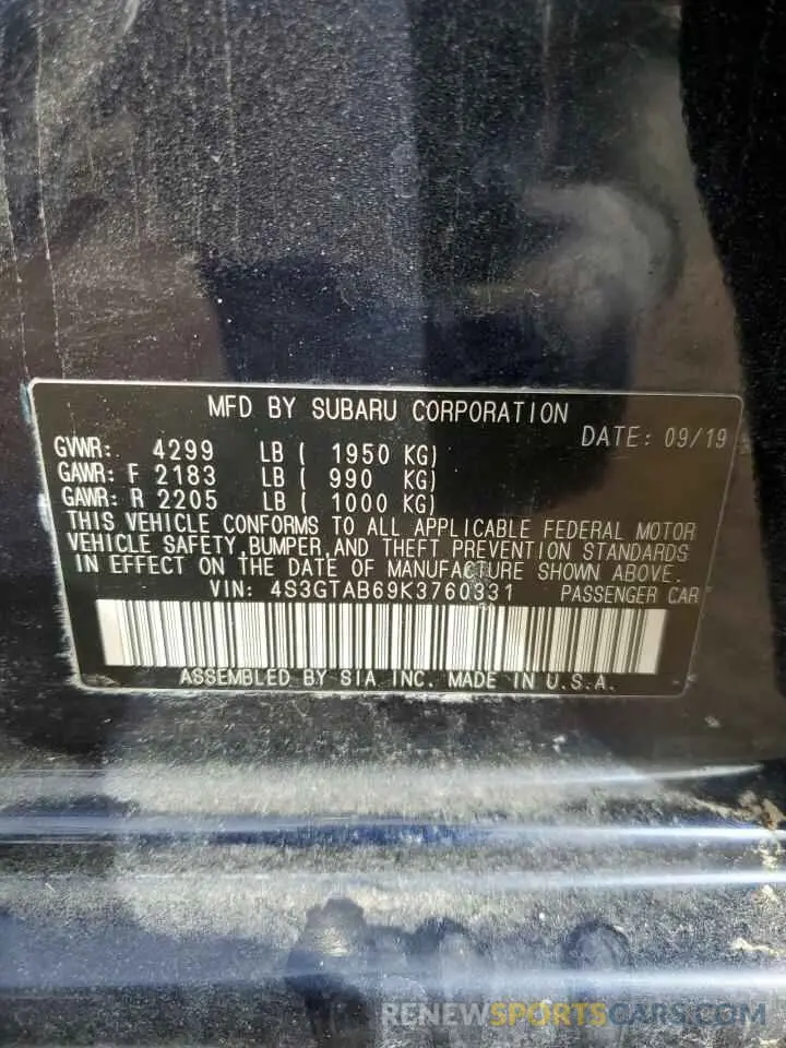 14 Photograph of a damaged car 4S3GTAB69K3760331 SUBARU IMPREZA 2019
