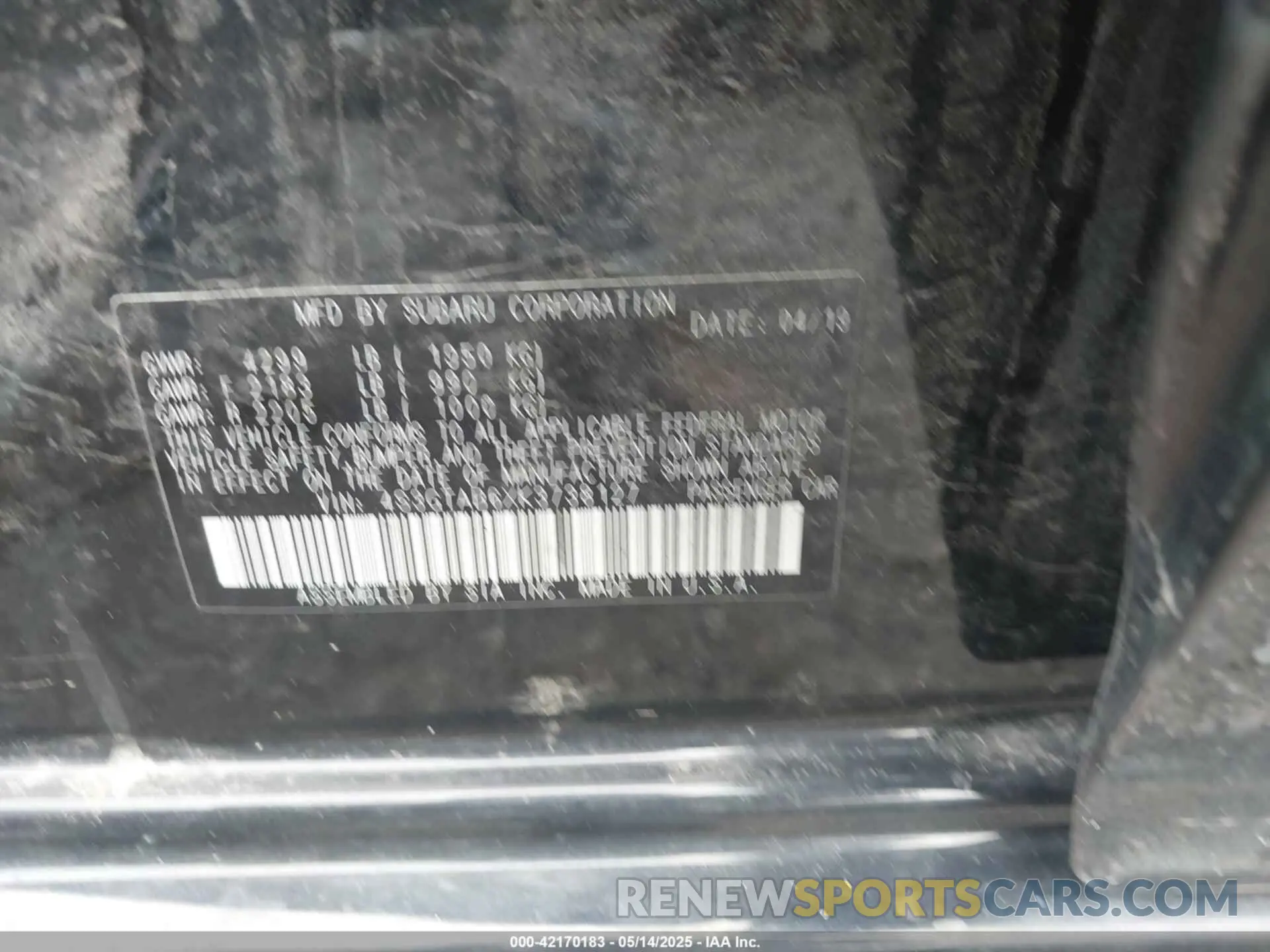 9 Photograph of a damaged car 4S3GTAB6XK3738127 SUBARU IMPREZA 2019