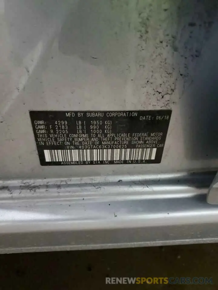 12 Photograph of a damaged car 4S3GTAC63K3700625 SUBARU IMPREZA 2019
