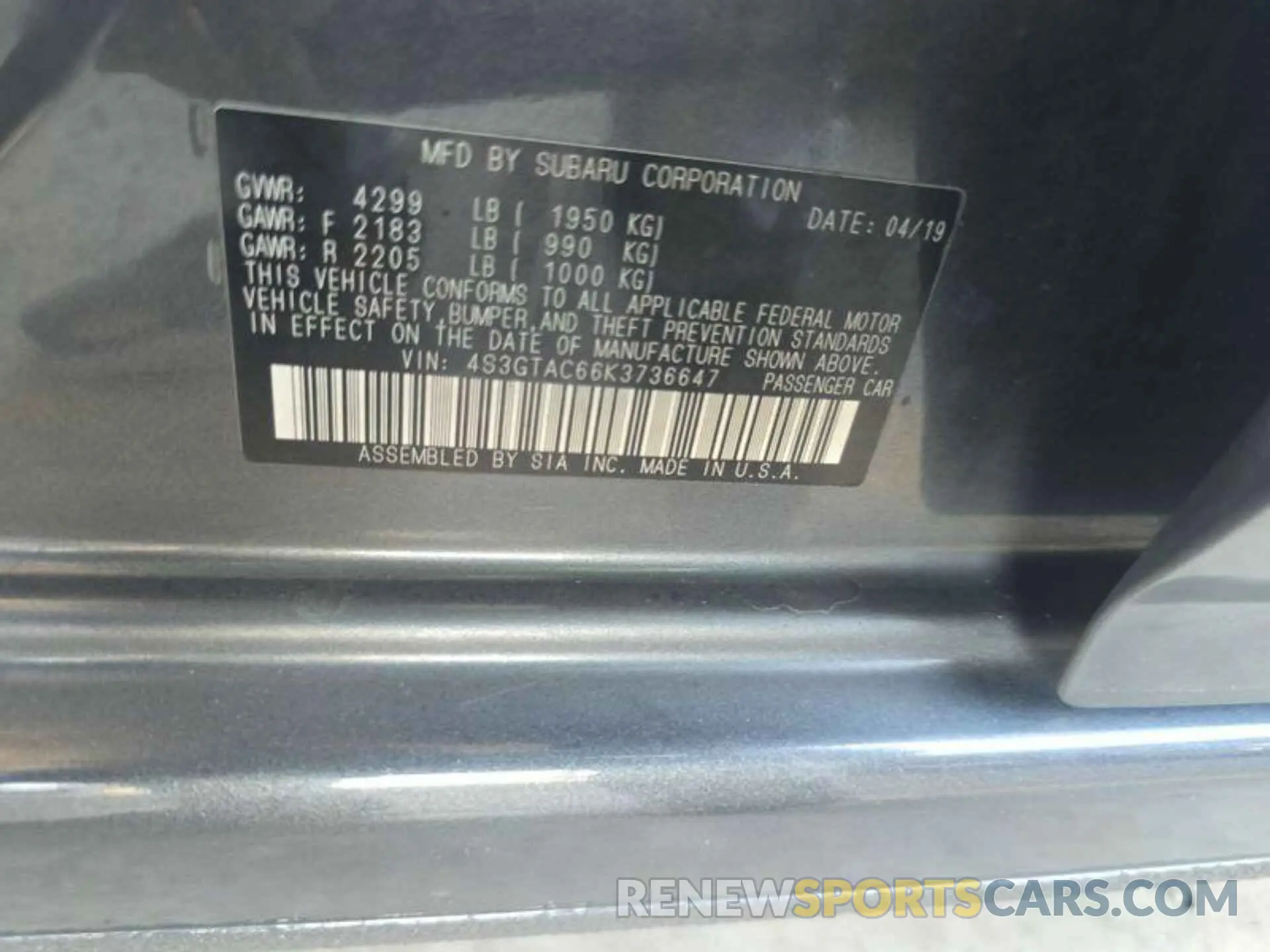 9 Photograph of a damaged car 4S3GTAC66K3736647 SUBARU IMPREZA 2019