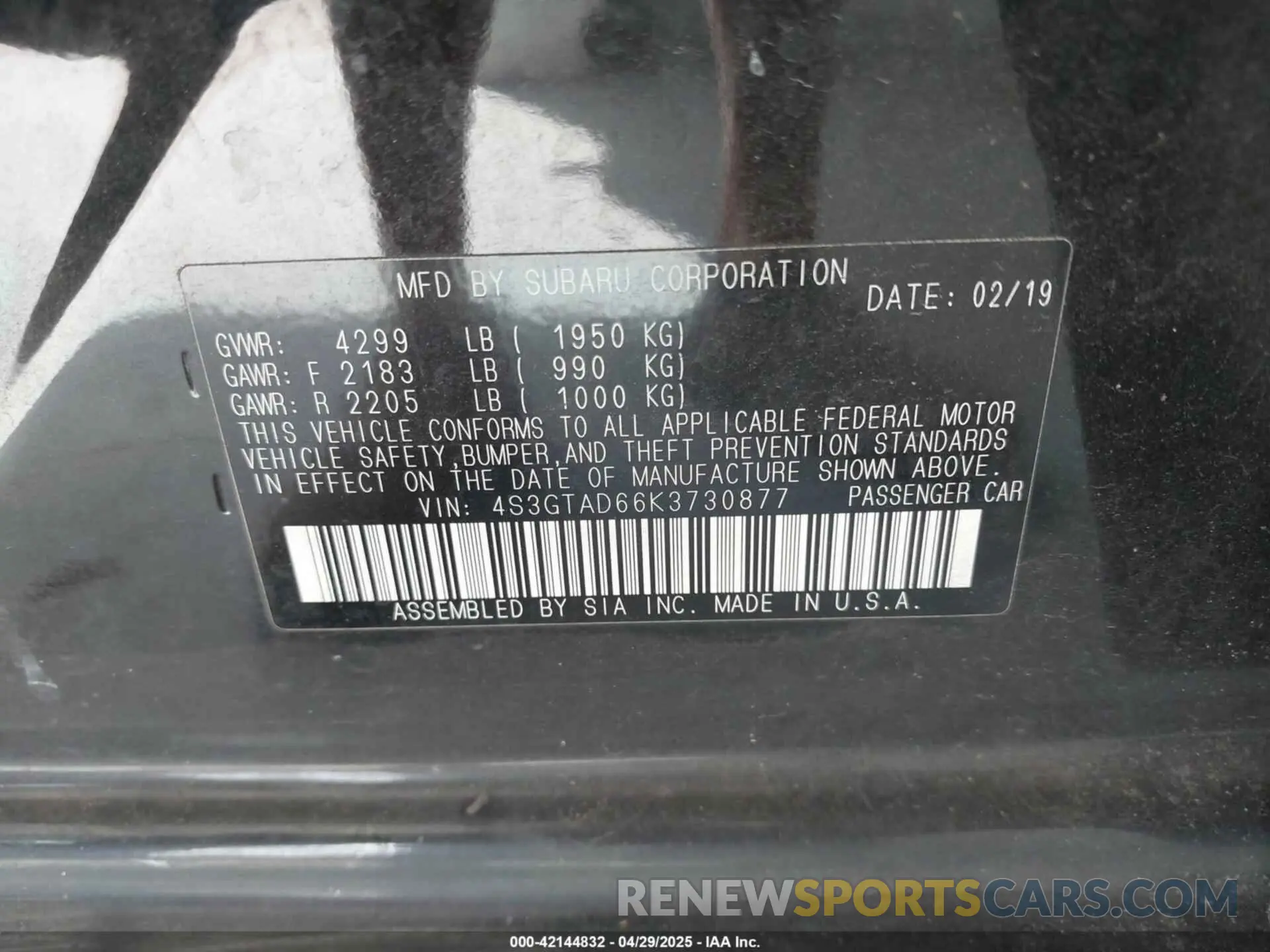 9 Photograph of a damaged car 4S3GTAD66K3730877 SUBARU IMPREZA 2019