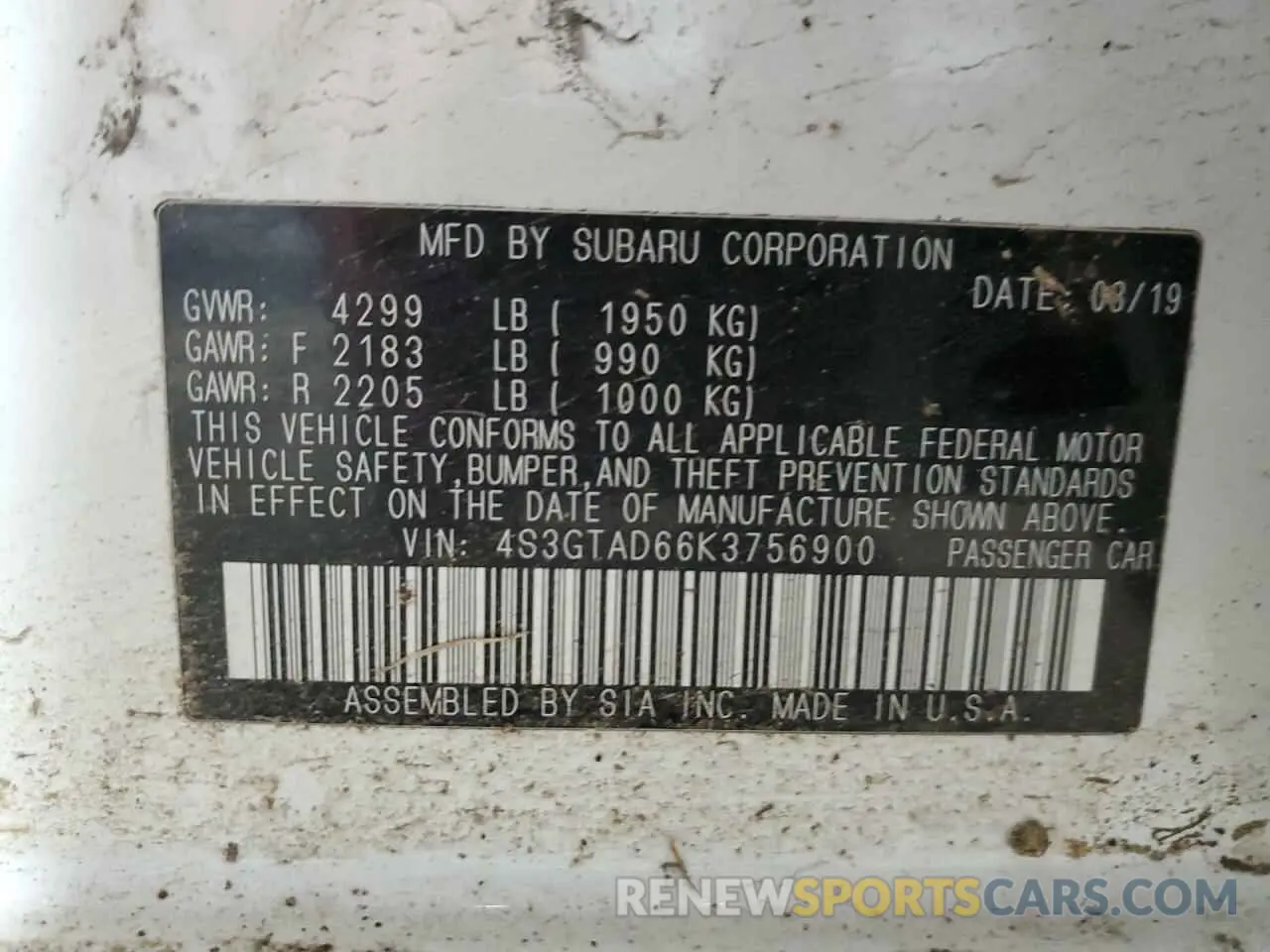 15 Photograph of a damaged car 4S3GTAD66K3756900 SUBARU IMPREZA 2019