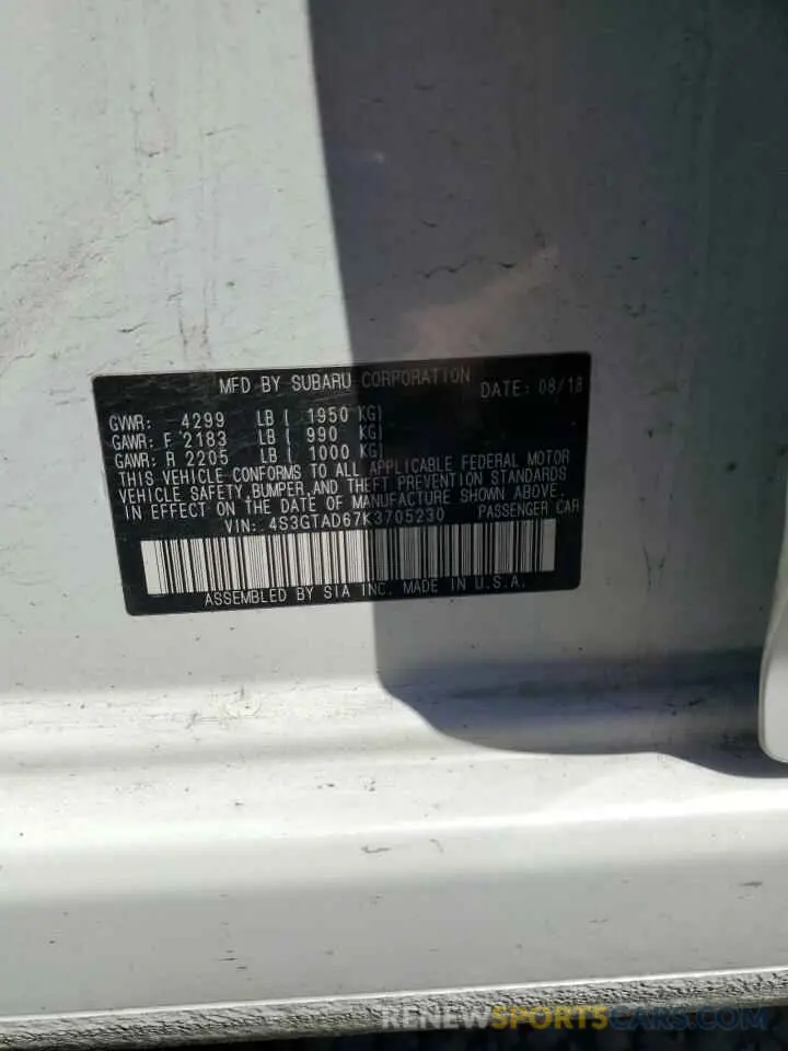 12 Photograph of a damaged car 4S3GTAD67K3705230 SUBARU IMPREZA 2019