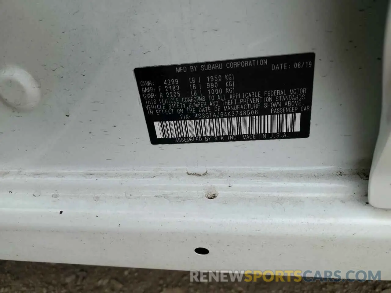 12 Photograph of a damaged car 4S3GTAJ64K3748508 SUBARU IMPREZA 2019