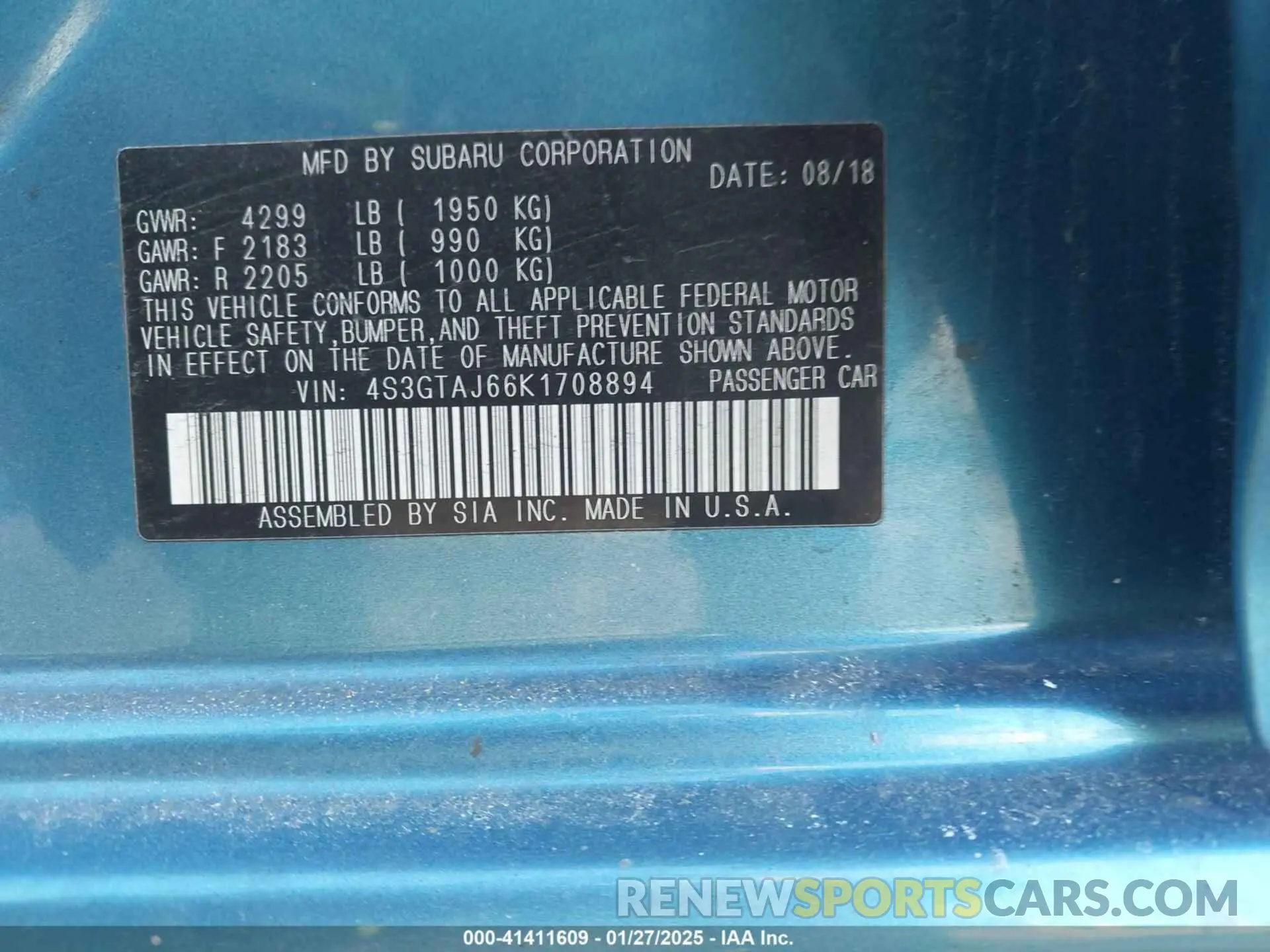 9 Photograph of a damaged car 4S3GTAJ66K1708894 SUBARU IMPREZA 2019