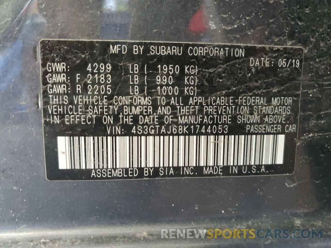 12 Photograph of a damaged car 4S3GTAJ68K1744053 SUBARU IMPREZA 2019