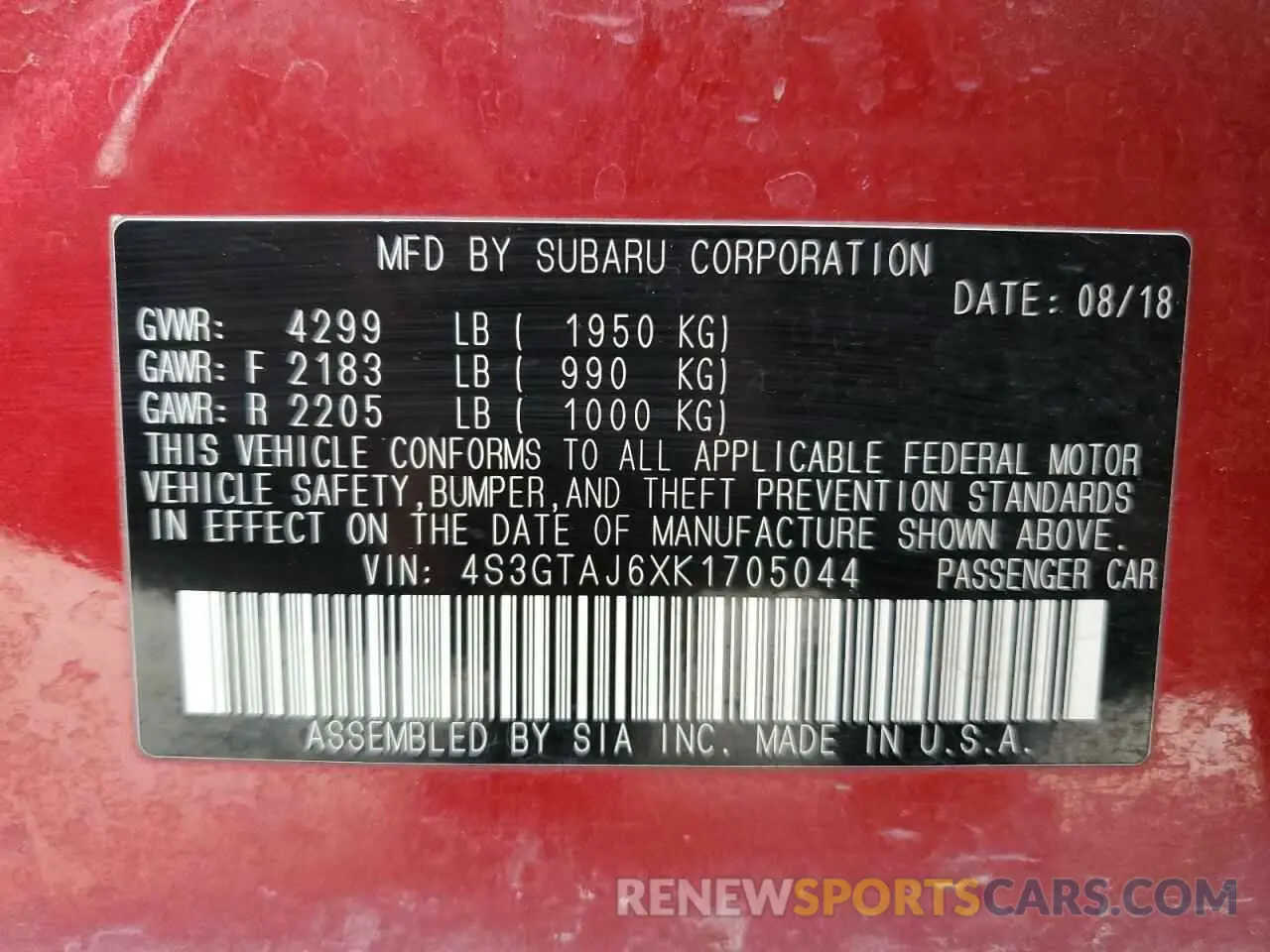 14 Photograph of a damaged car 4S3GTAJ6XK1705044 SUBARU IMPREZA 2019