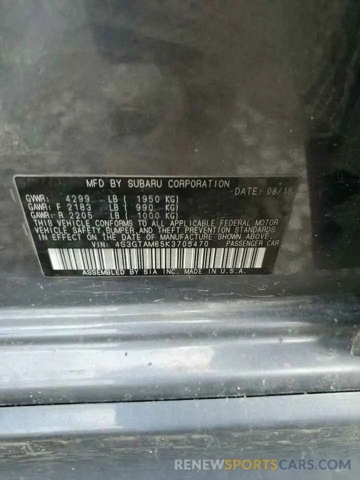 12 Photograph of a damaged car 4S3GTAM65K3705470 SUBARU IMPREZA 2019