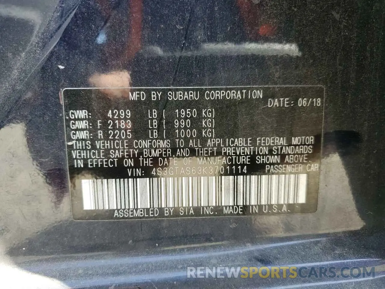 13 Photograph of a damaged car 4S3GTAS63K3701114 SUBARU IMPREZA 2019