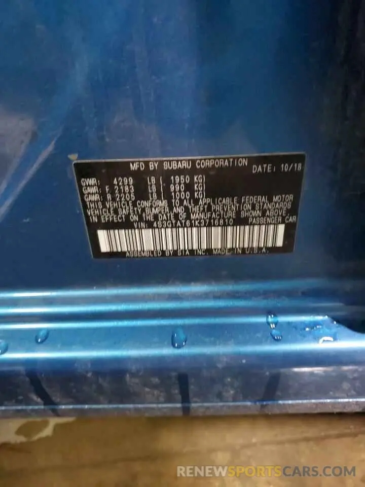 12 Photograph of a damaged car 4S3GTAT61K3716810 SUBARU IMPREZA 2019