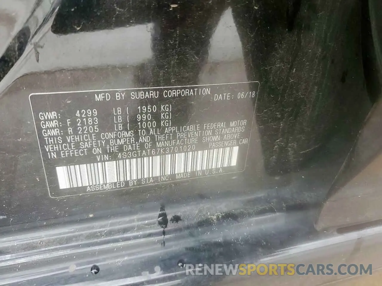 12 Photograph of a damaged car 4S3GTAT67K3701020 SUBARU IMPREZA 2019