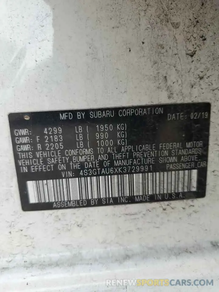 12 Photograph of a damaged car 4S3GTAU6XK3729991 SUBARU IMPREZA 2019