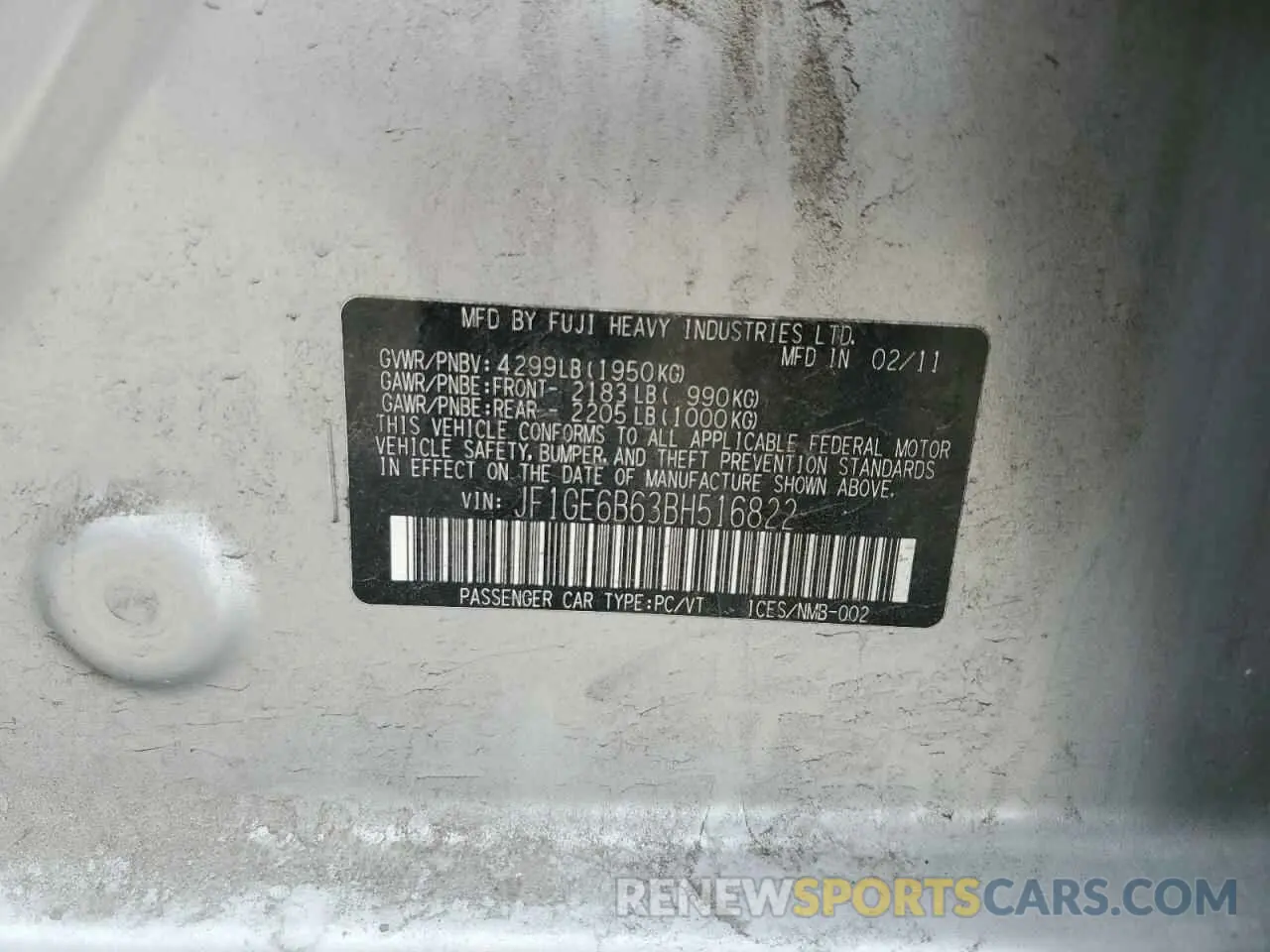 12 Photograph of a damaged car JF1GE6B63BH516822 SUBARU IMPREZA 2019
