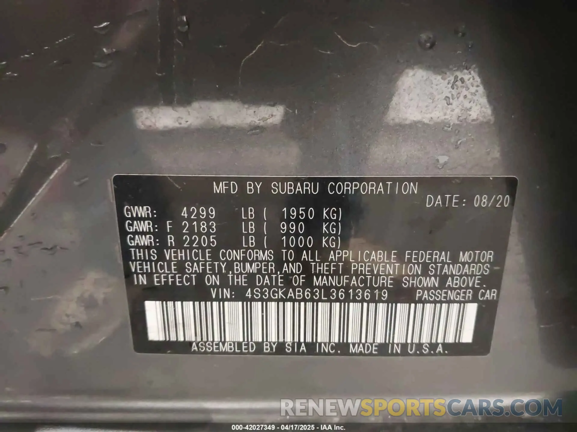 9 Photograph of a damaged car 4S3GKAB63L3613619 SUBARU IMPREZA 2020