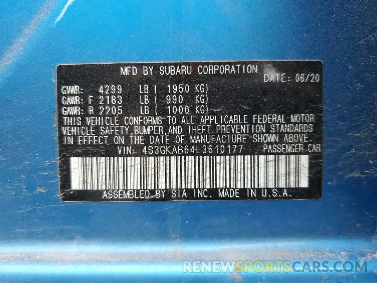 12 Photograph of a damaged car 4S3GKAB64L3610177 SUBARU IMPREZA 2020