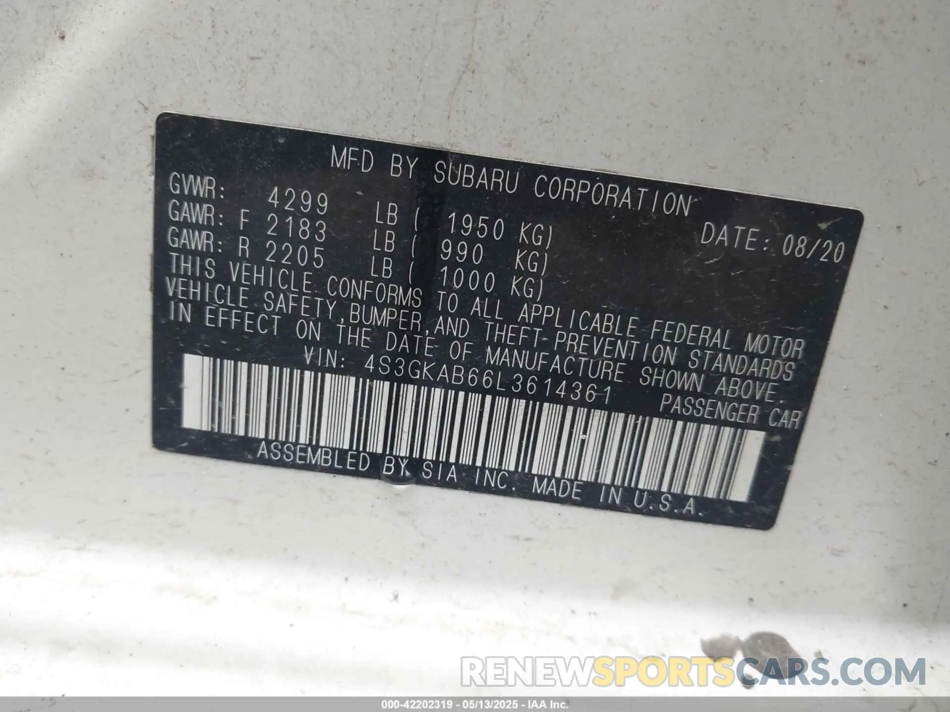 9 Photograph of a damaged car 4S3GKAB66L3614361 SUBARU IMPREZA 2020