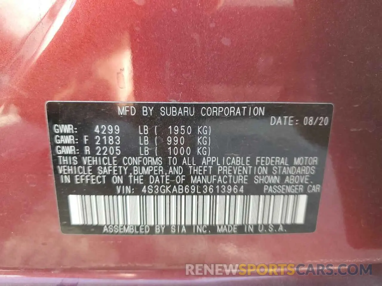 12 Photograph of a damaged car 4S3GKAB69L3613964 SUBARU IMPREZA 2020