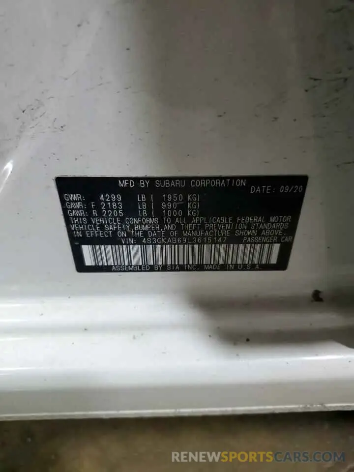 12 Photograph of a damaged car 4S3GKAB69L3615147 SUBARU IMPREZA 2020
