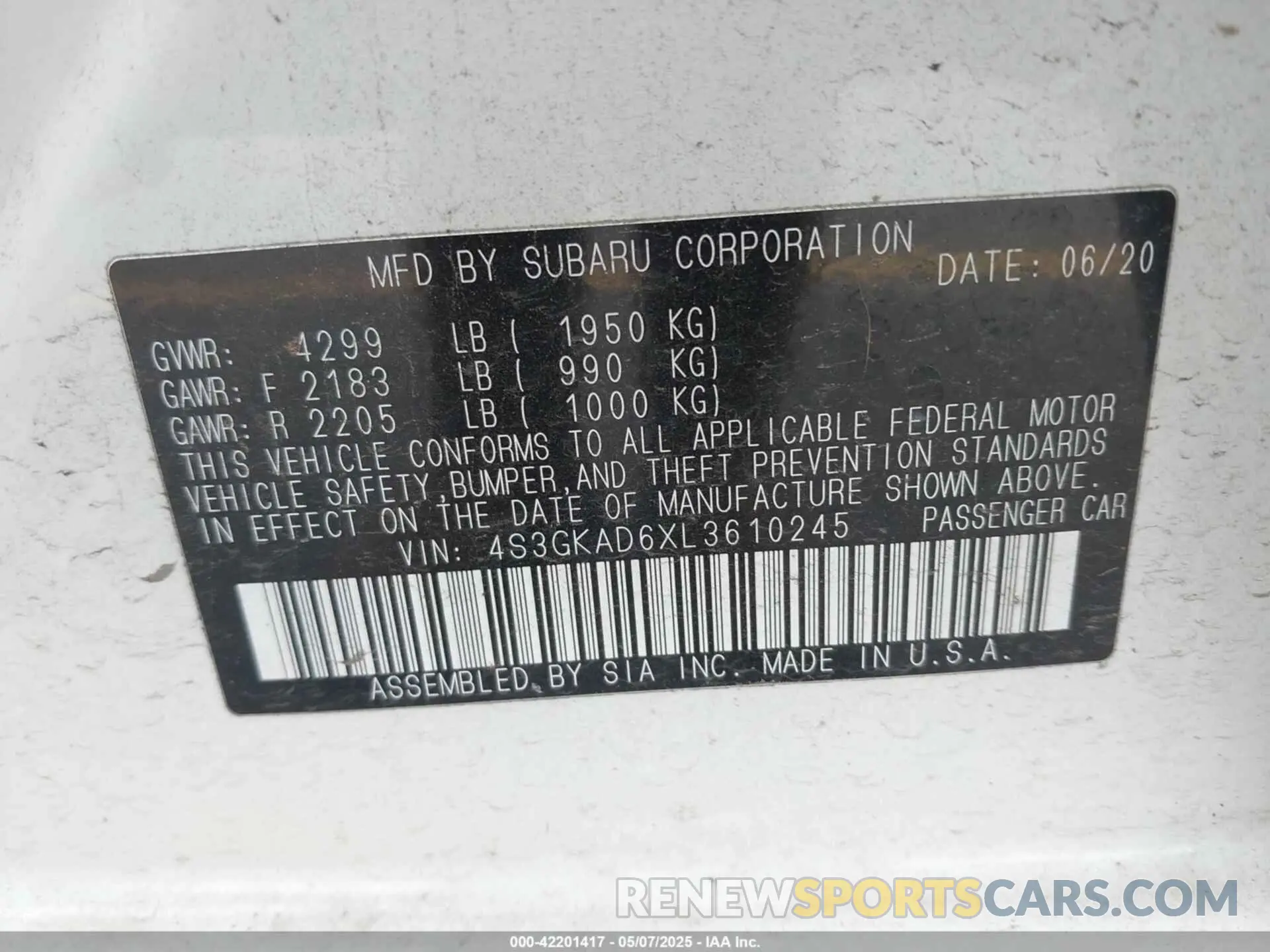 9 Photograph of a damaged car 4S3GKAD6XL3610245 SUBARU IMPREZA 2020