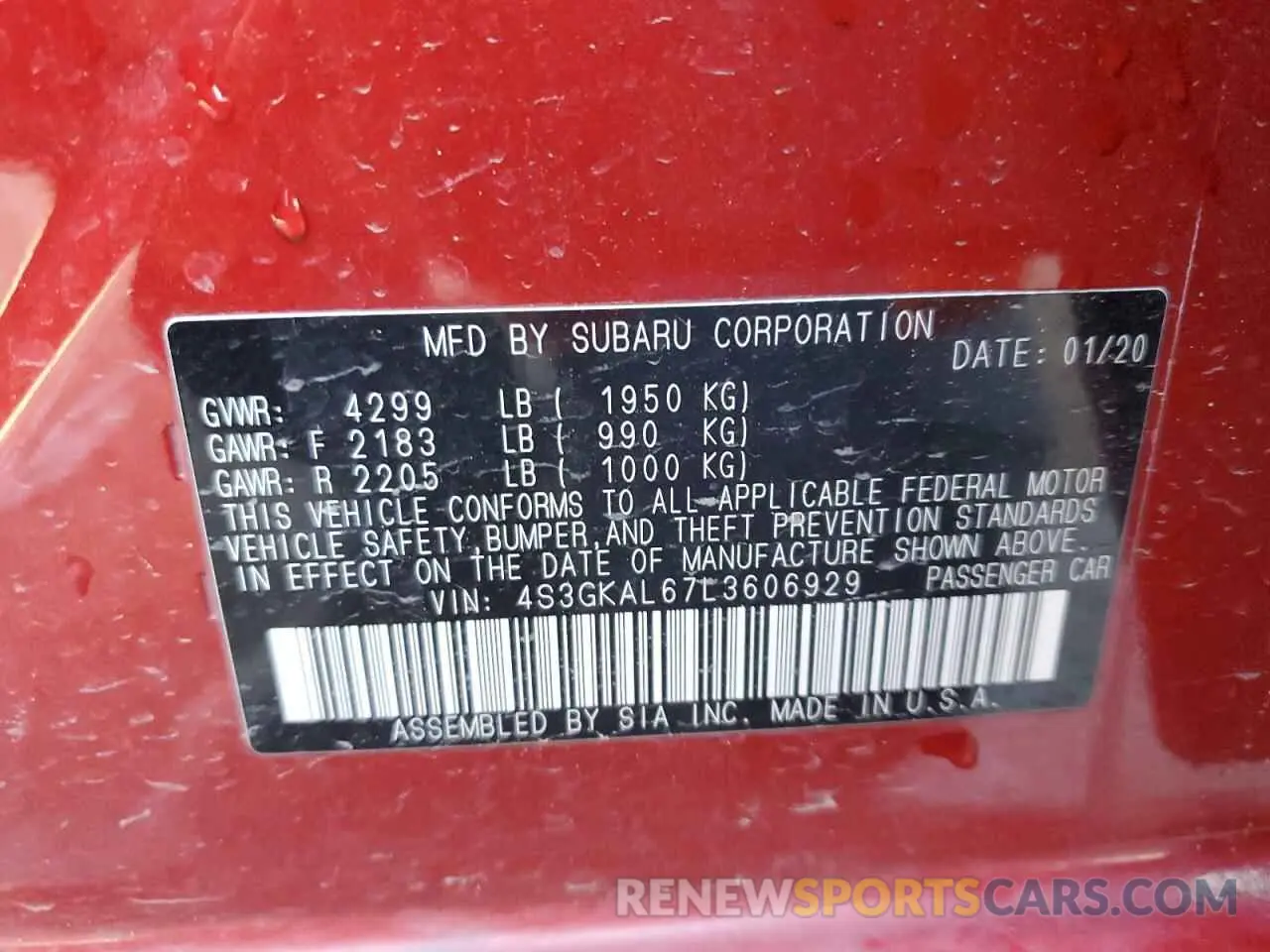 12 Photograph of a damaged car 4S3GKAL67L3606929 SUBARU IMPREZA 2020