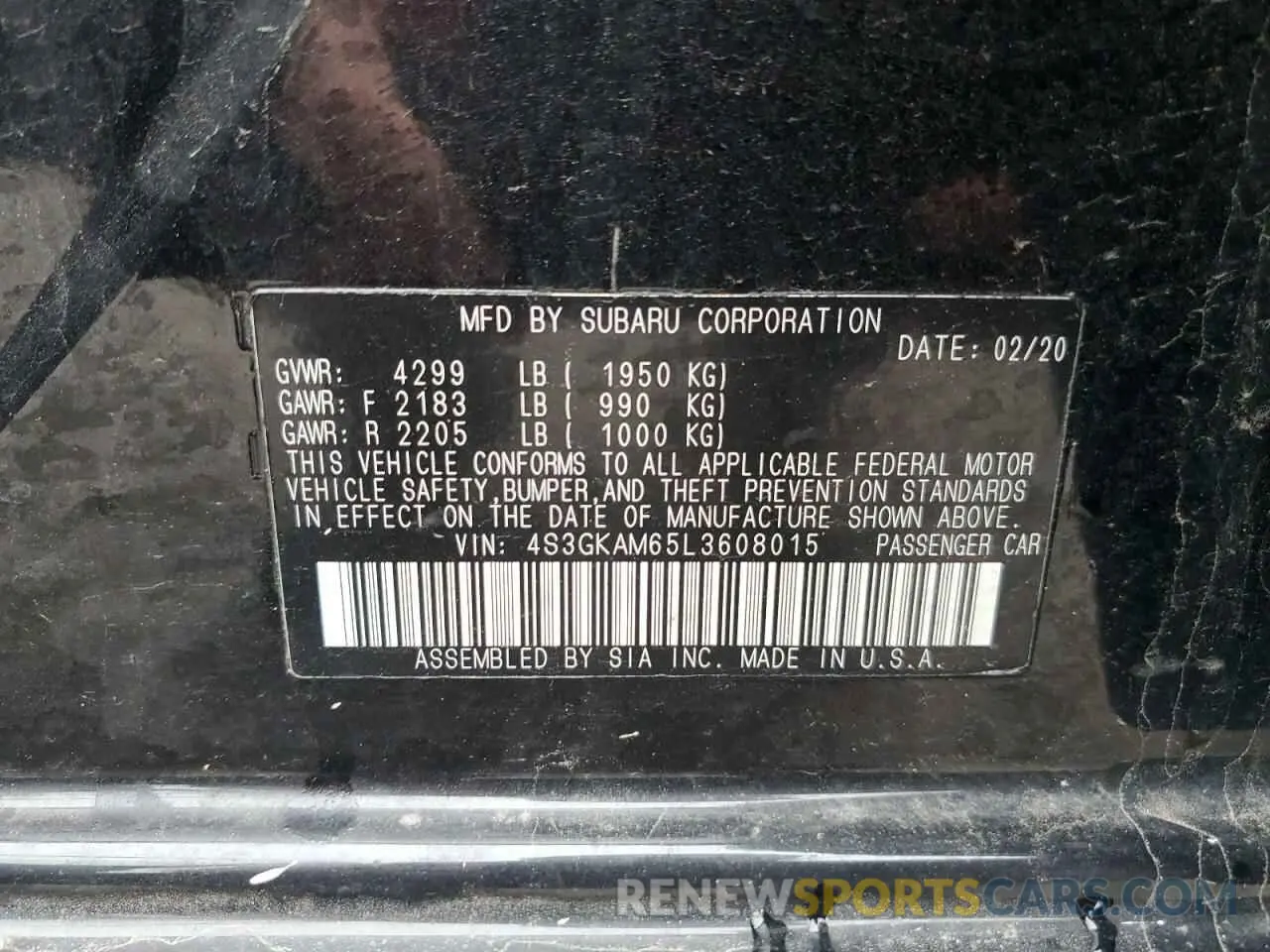 12 Photograph of a damaged car 4S3GKAM65L3608015 SUBARU IMPREZA 2020