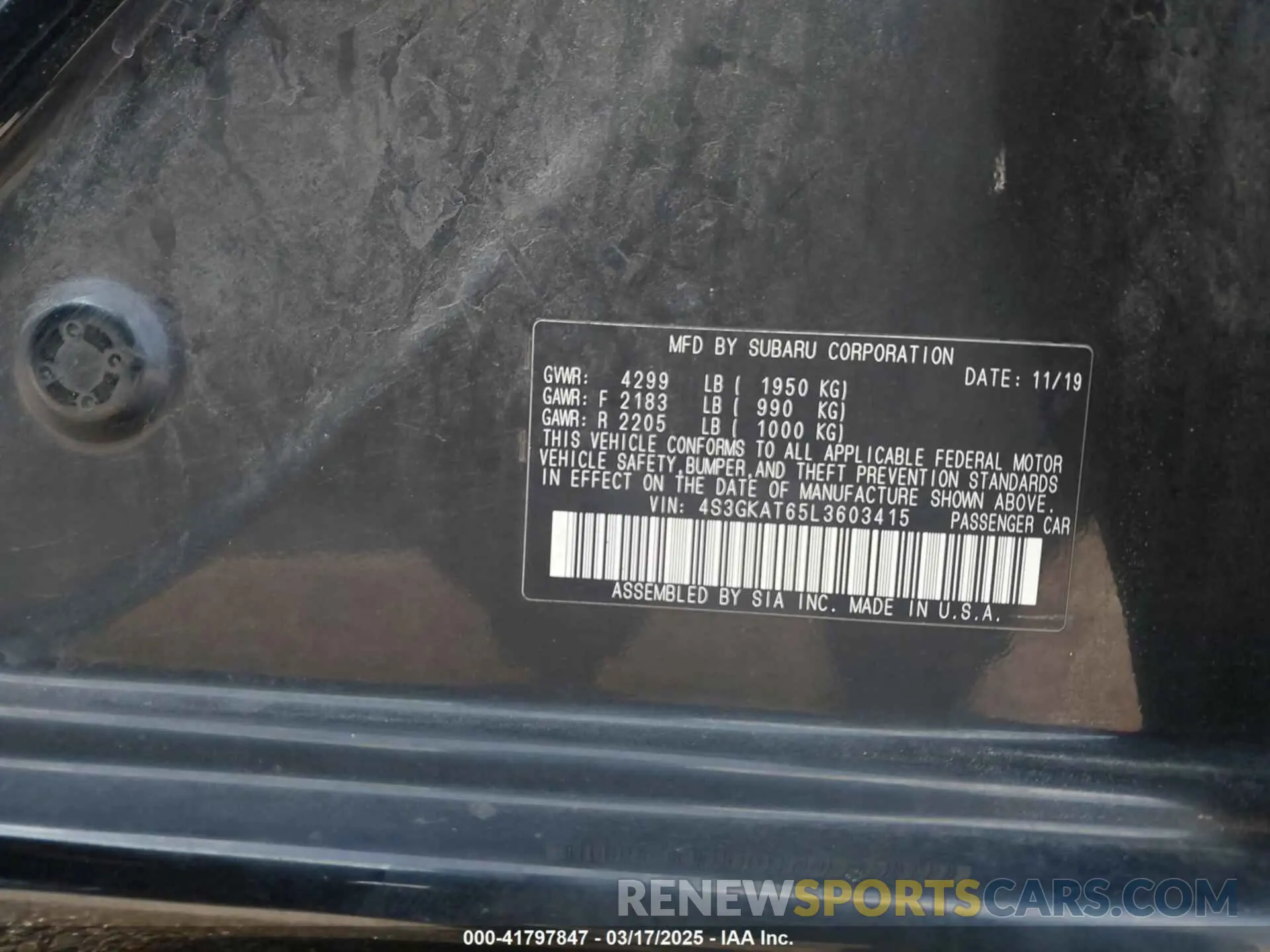 9 Photograph of a damaged car 4S3GKAT65L3603415 SUBARU IMPREZA 2020