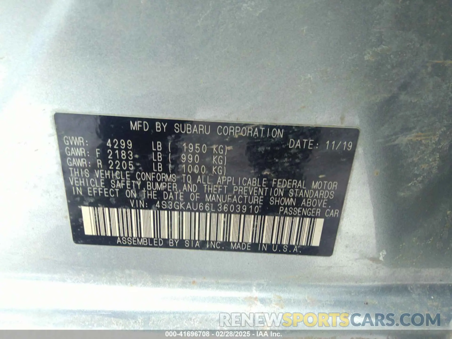 9 Photograph of a damaged car 4S3GKAU66L3603910 SUBARU IMPREZA 2020