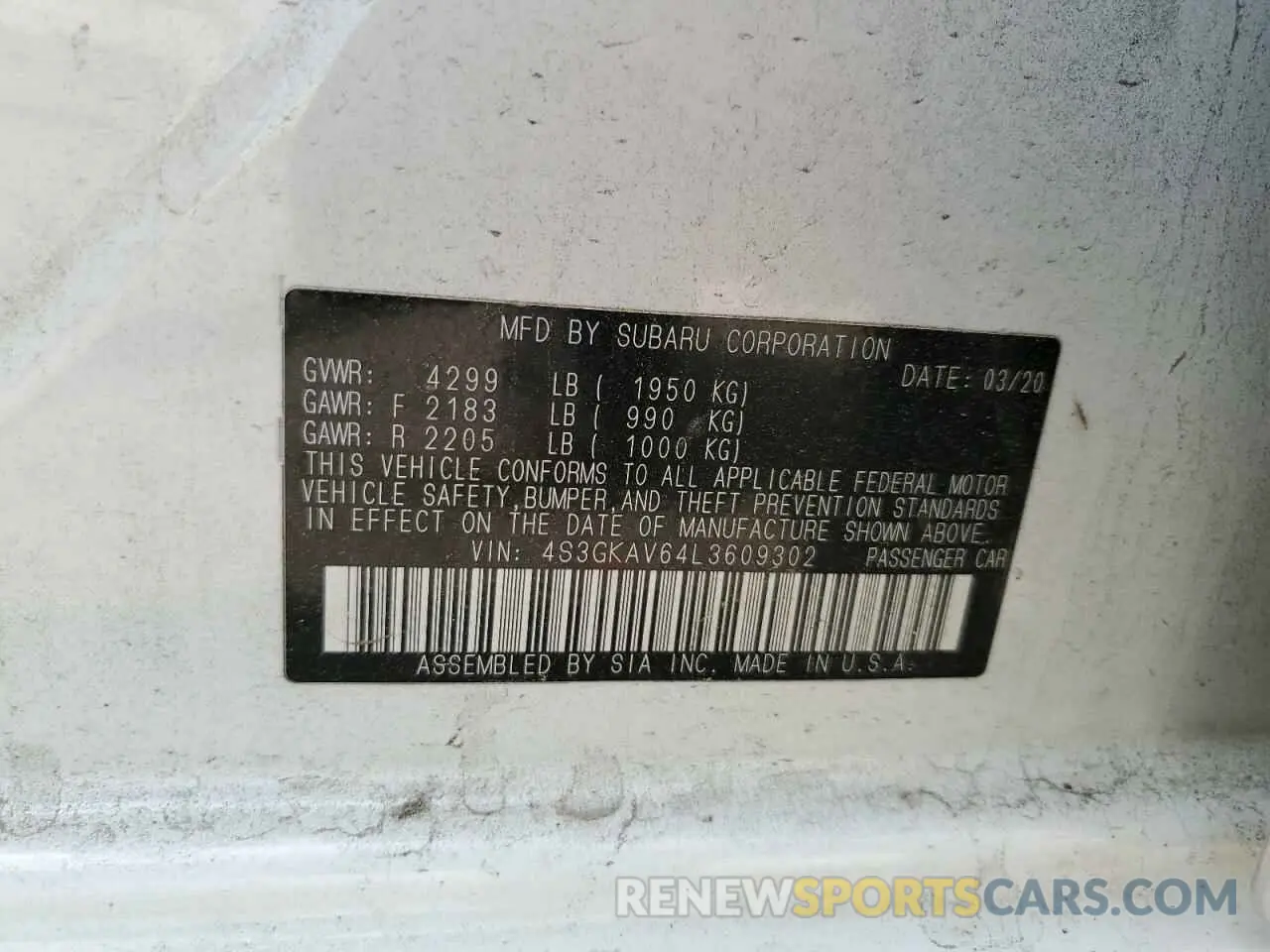 12 Photograph of a damaged car 4S3GKAV64L3609302 SUBARU IMPREZA 2020