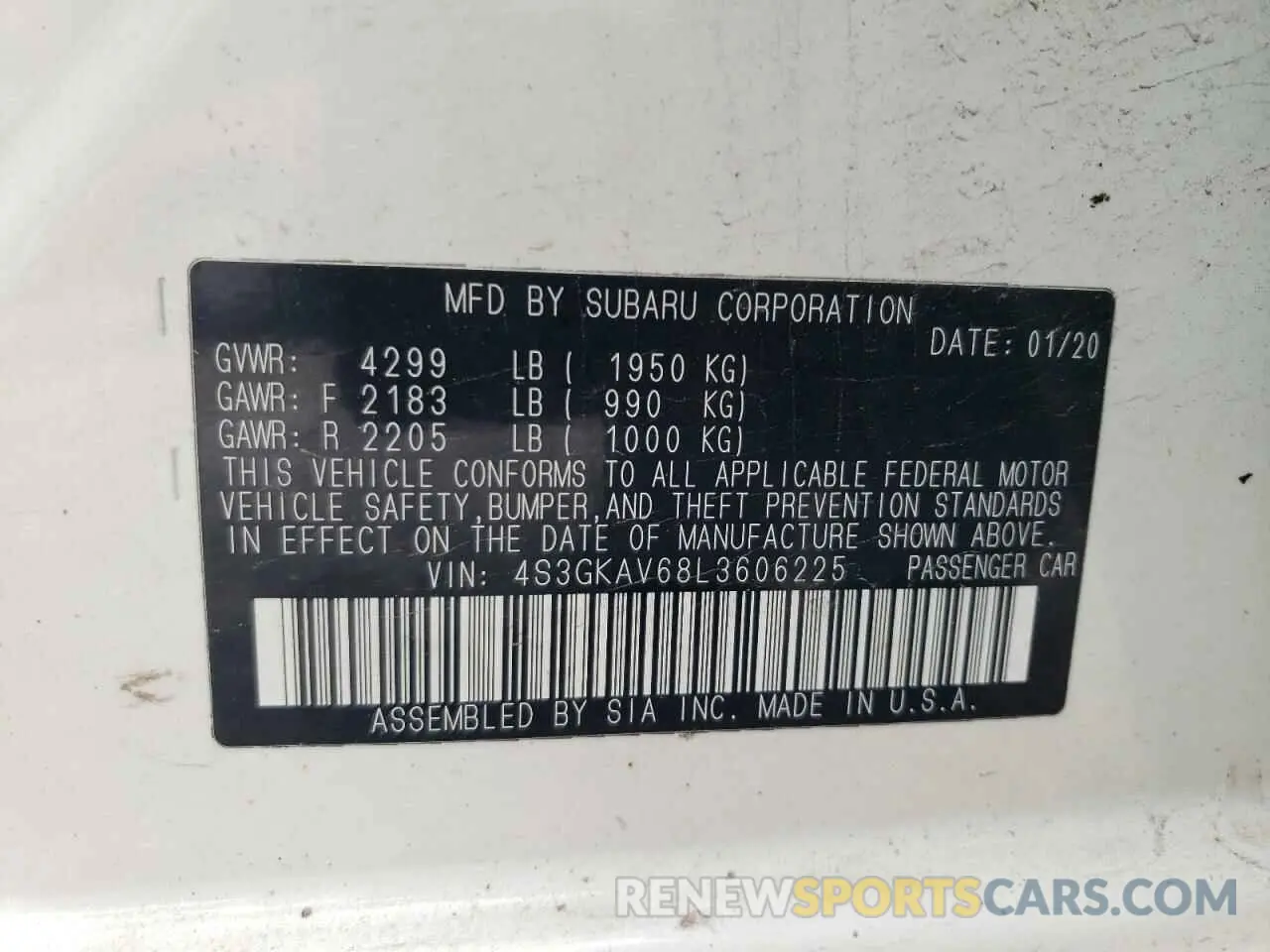 12 Photograph of a damaged car 4S3GKAV68L3606225 SUBARU IMPREZA 2020