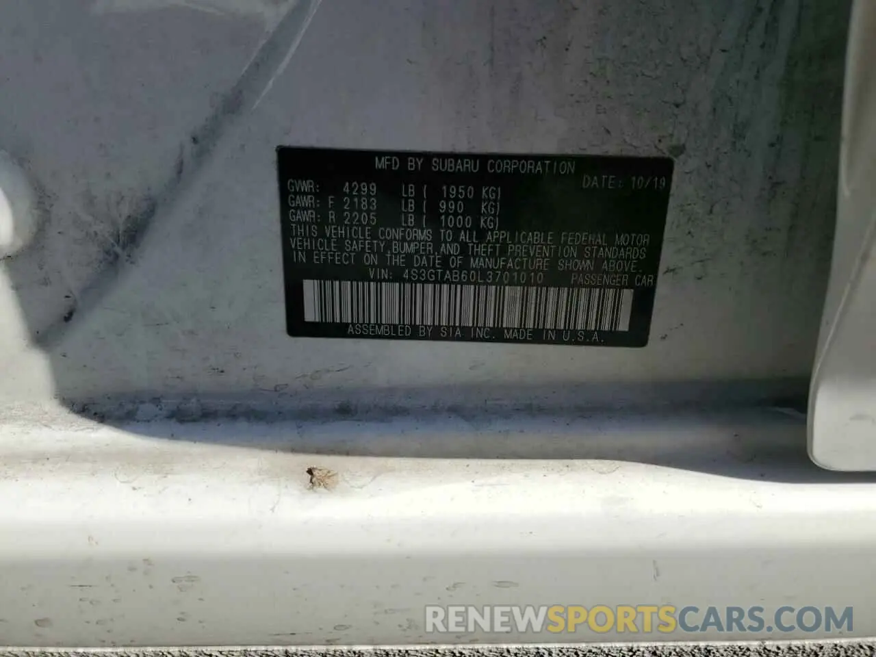 14 Photograph of a damaged car 4S3GTAB60L3701010 SUBARU IMPREZA 2020