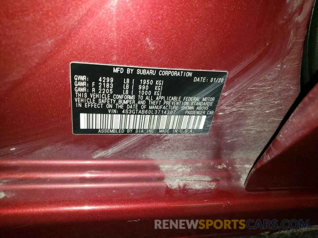 13 Photograph of a damaged car 4S3GTAB60L3714307 SUBARU IMPREZA 2020