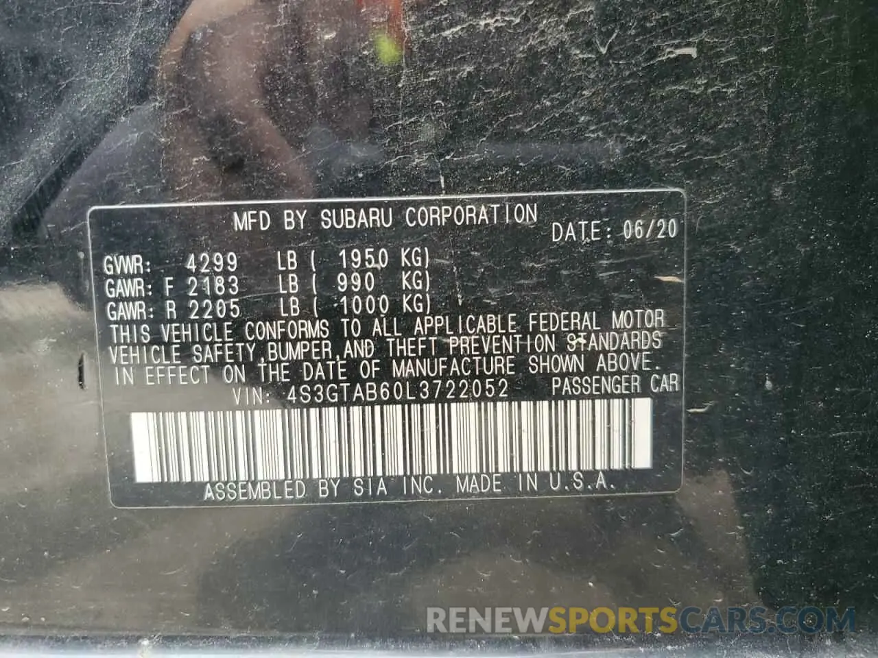 12 Photograph of a damaged car 4S3GTAB60L3722052 SUBARU IMPREZA 2020