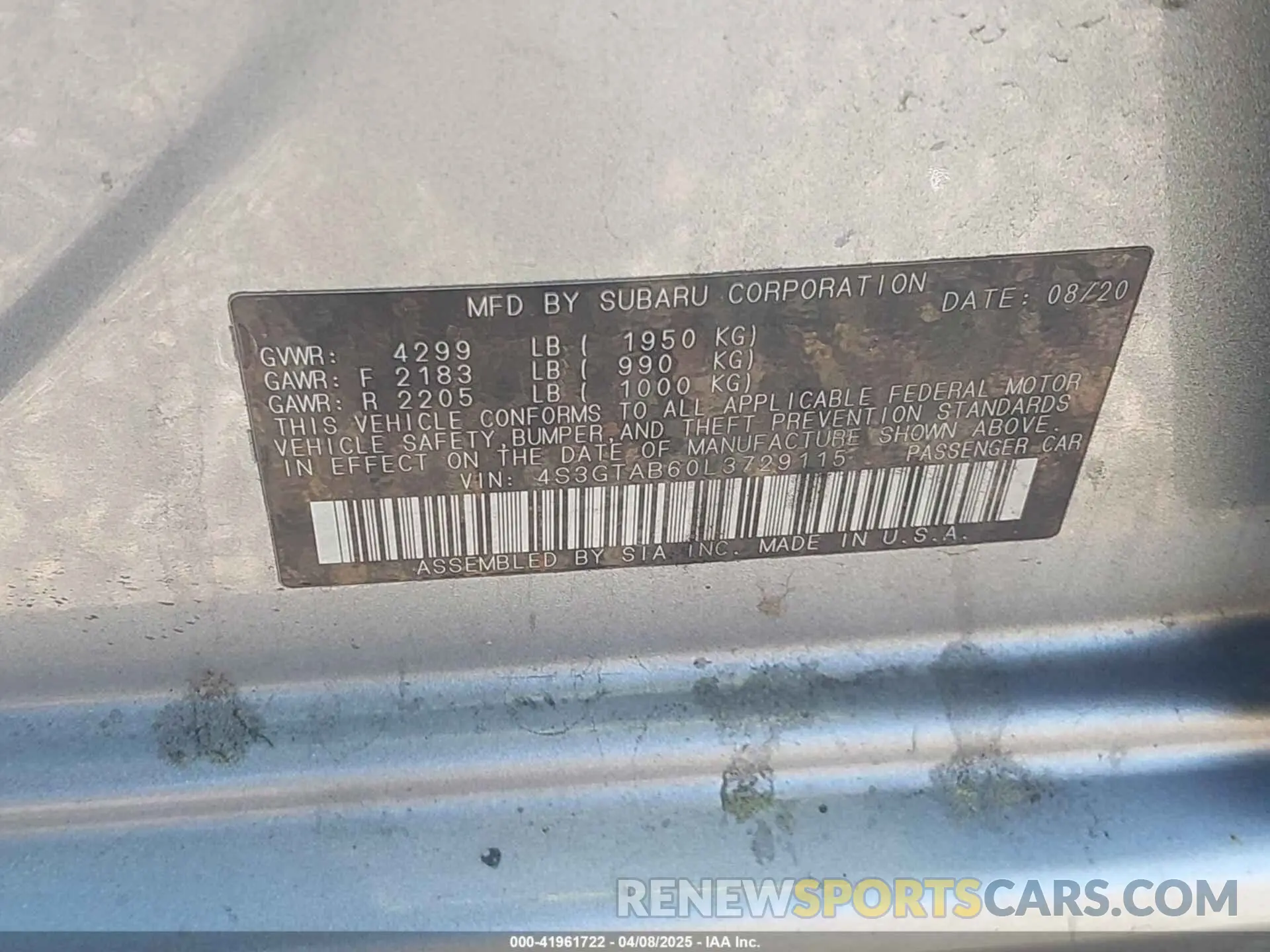 9 Photograph of a damaged car 4S3GTAB60L3729115 SUBARU IMPREZA 2020