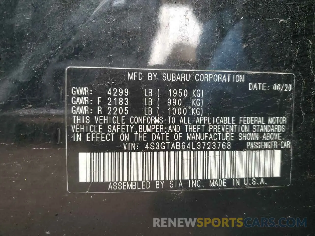 13 Photograph of a damaged car 4S3GTAB64L3723768 SUBARU IMPREZA 2020