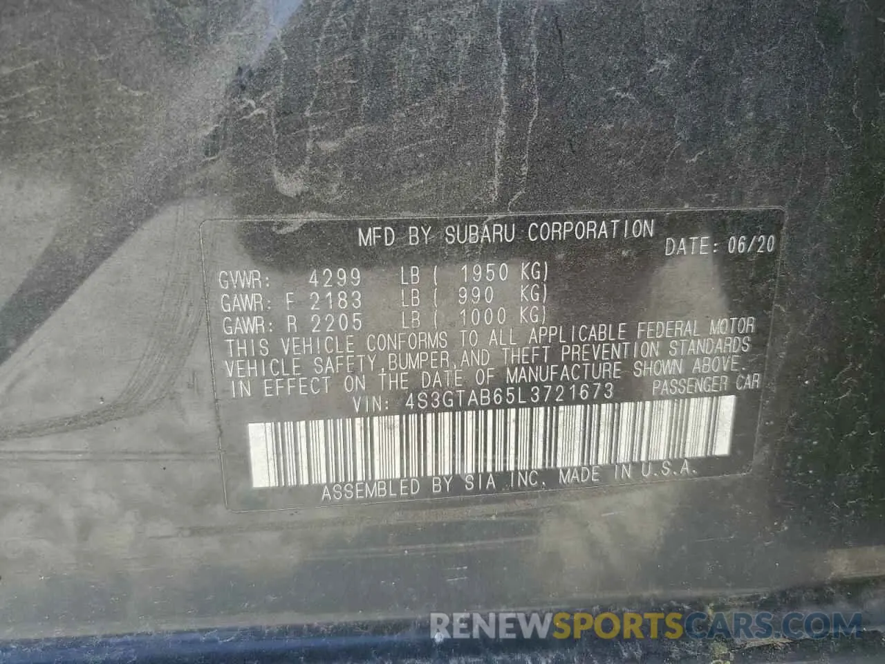 12 Photograph of a damaged car 4S3GTAB65L3721673 SUBARU IMPREZA 2020