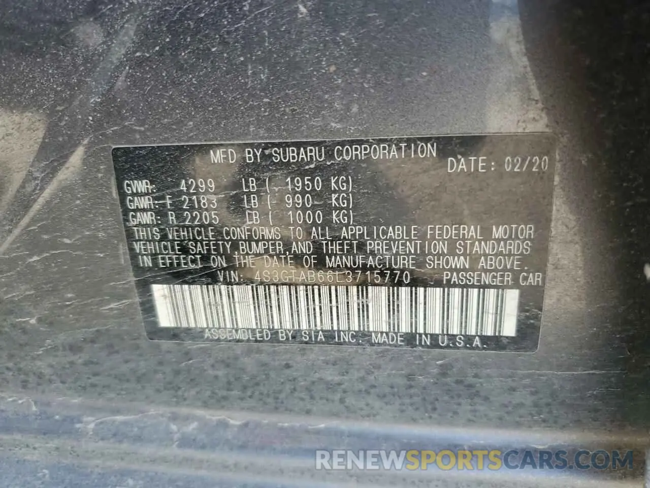 13 Photograph of a damaged car 4S3GTAB66L3715770 SUBARU IMPREZA 2020
