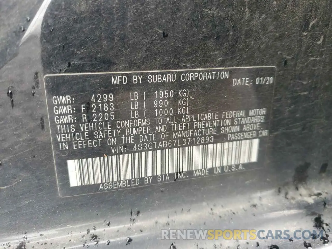 14 Photograph of a damaged car 4S3GTAB67L3712893 SUBARU IMPREZA 2020