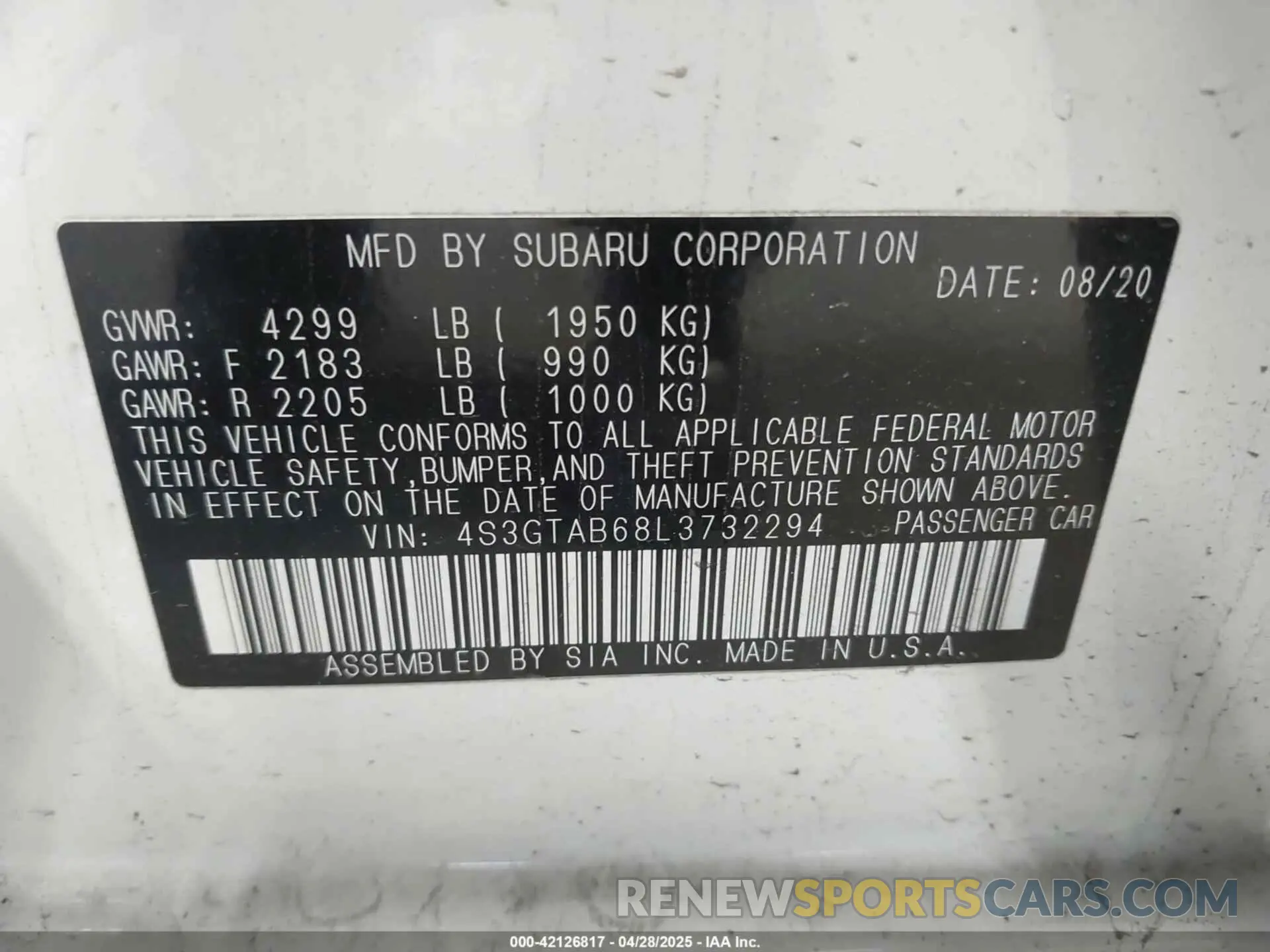 9 Photograph of a damaged car 4S3GTAB68L3732294 SUBARU IMPREZA 2020