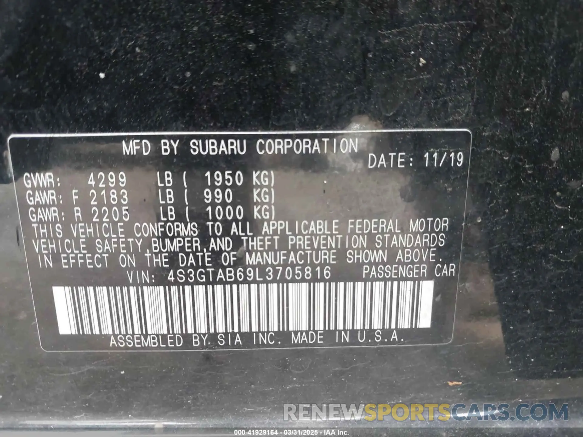 9 Photograph of a damaged car 4S3GTAB69L3705816 SUBARU IMPREZA 2020