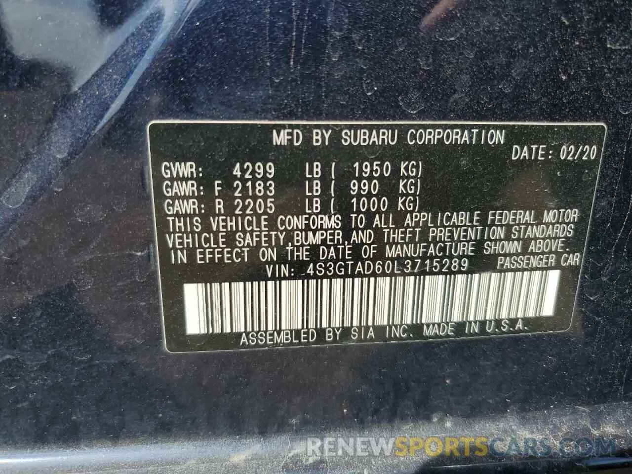 13 Photograph of a damaged car 4S3GTAD60L3715289 SUBARU IMPREZA 2020