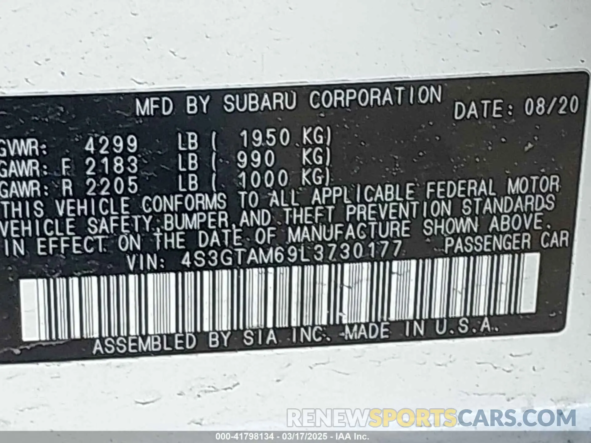 9 Photograph of a damaged car 4S3GTAM69L3730177 SUBARU IMPREZA 2020