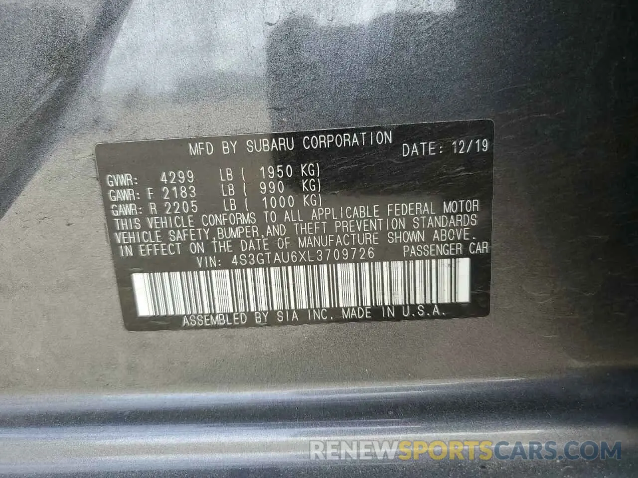 14 Photograph of a damaged car 4S3GTAU6XL3709726 SUBARU IMPREZA 2020