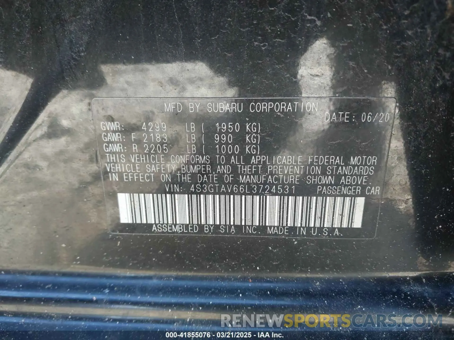 9 Photograph of a damaged car 4S3GTAV66L3724531 SUBARU IMPREZA 2020