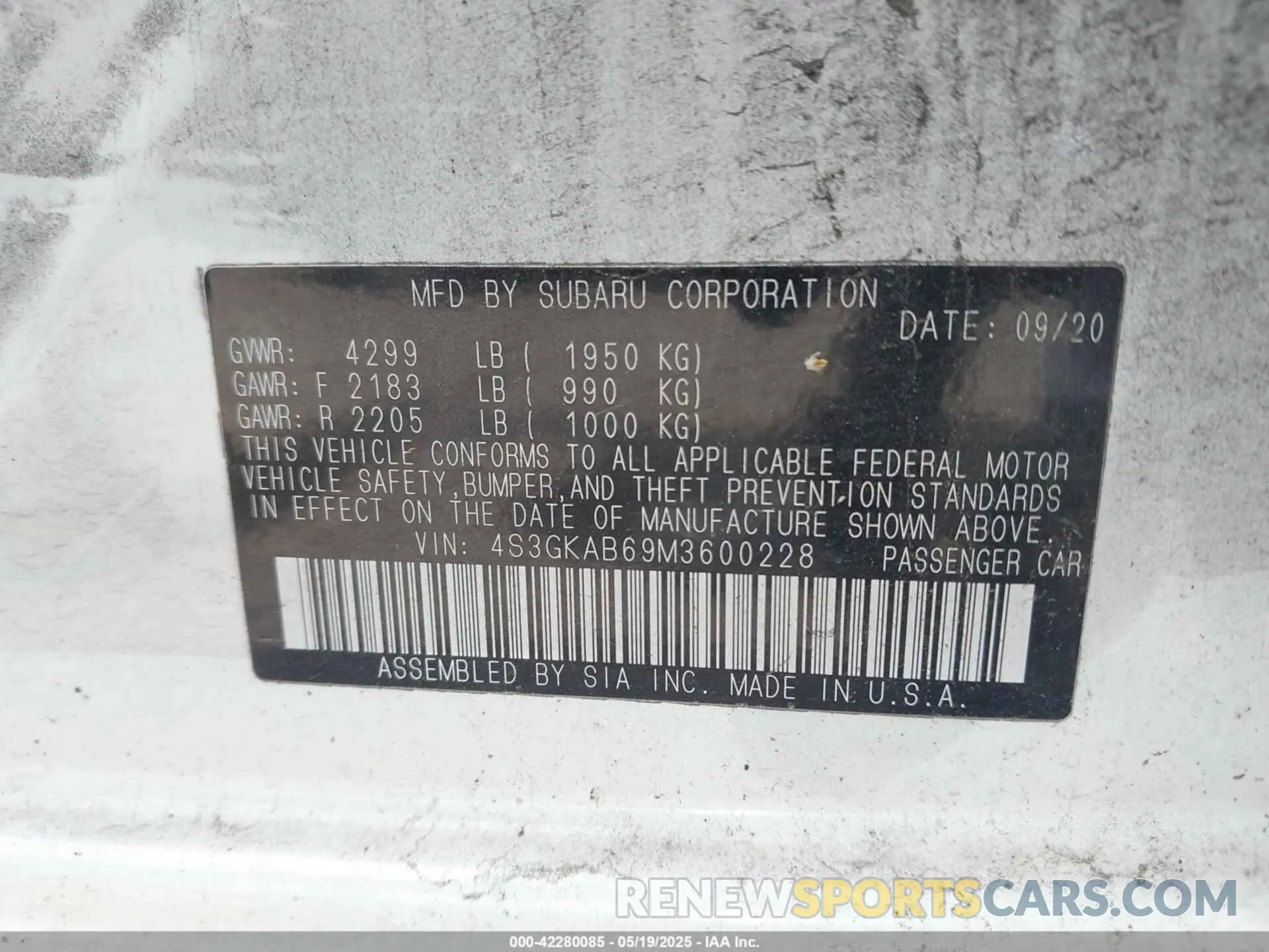 9 Photograph of a damaged car 4S3GKAB69M3600228 SUBARU IMPREZA 2021