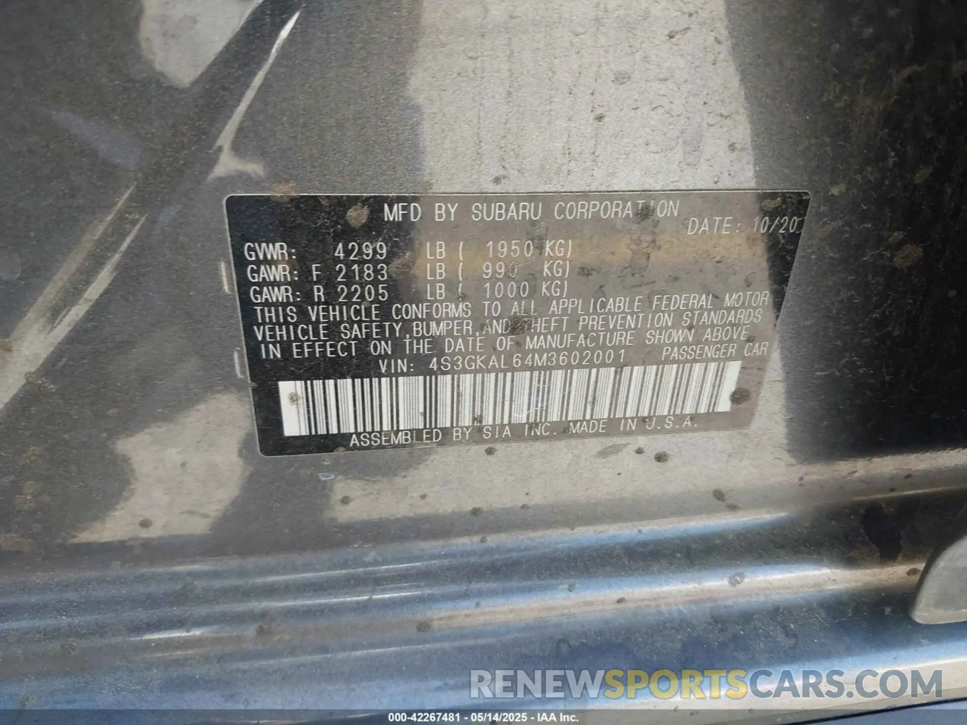 9 Photograph of a damaged car 4S3GKAL64M3602001 SUBARU IMPREZA 2021