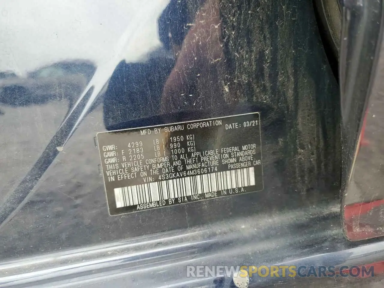12 Photograph of a damaged car 4S3GKAV64M3606174 SUBARU IMPREZA 2021