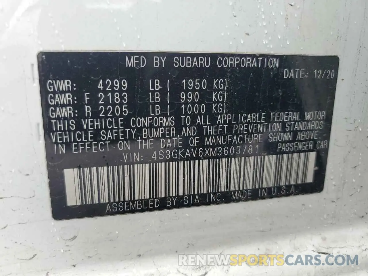 14 Photograph of a damaged car 4S3GKAV6XM3603781 SUBARU IMPREZA 2021