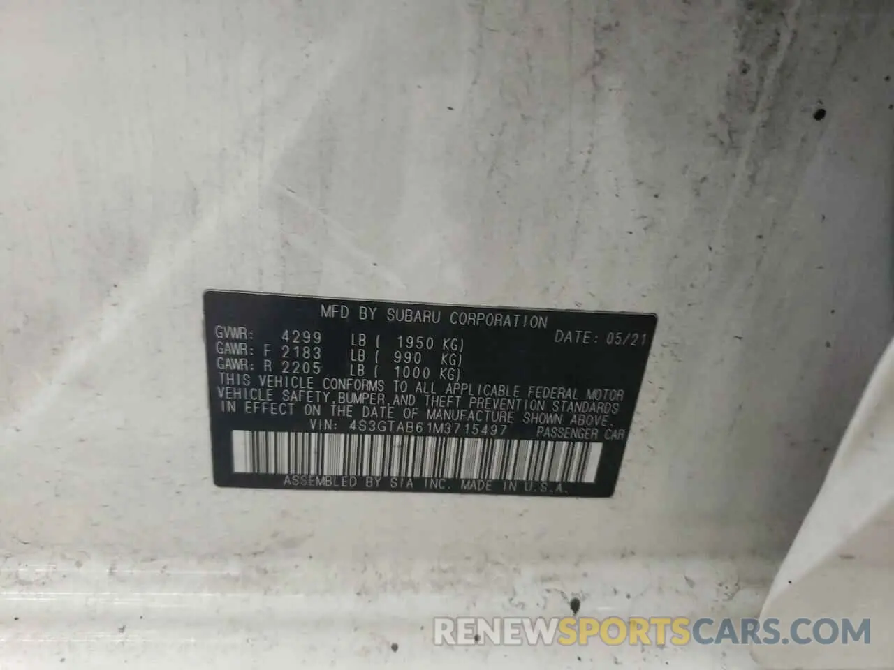 12 Photograph of a damaged car 4S3GTAB61M3715497 SUBARU IMPREZA 2021